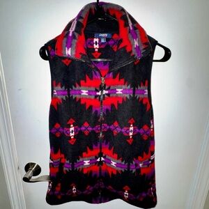 Vintage Chaps Sport Colorful Geometric Native Aztec Design Fleece Vest